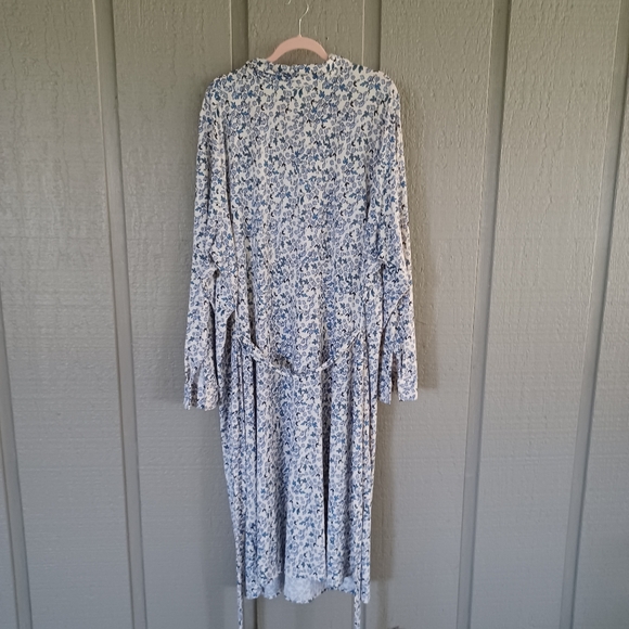 Eloquii Women Floral Print Midi Shirt Dress Size 28 Preppy Tie Waist Long Sleeve - Picture 5 of 13
